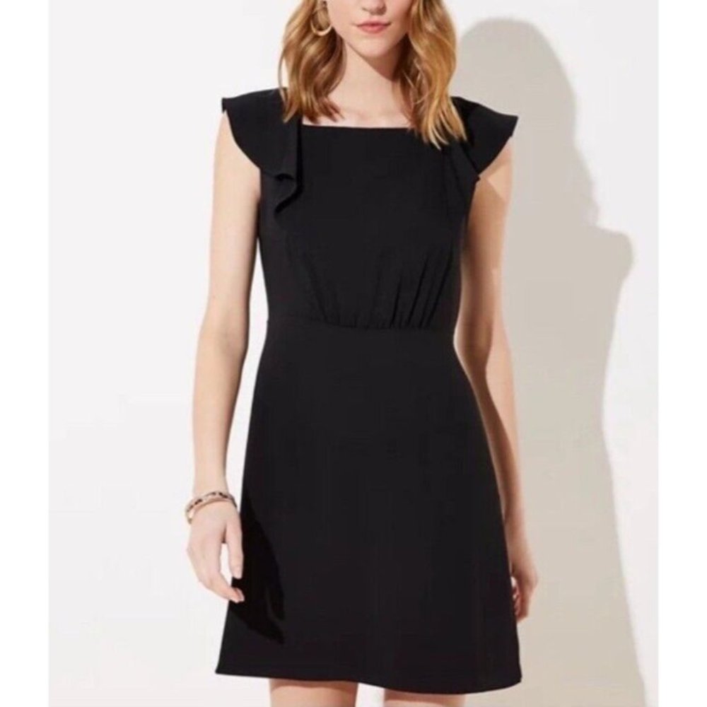 LOFT Dress 6 Black Short Flutter Sleeve Career Church Washable